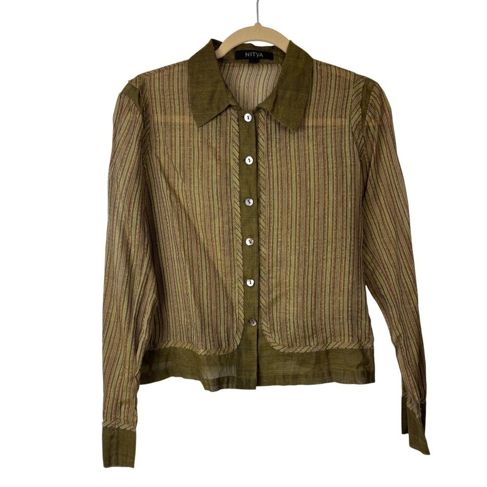 Nitya EU 42 S Gauzy Striped Button-Down Shirt Long Sleeve Blouse Lagenlook Boho